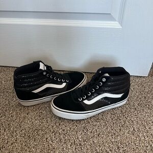 Vans Black and White Glitter High-Top Sneakers